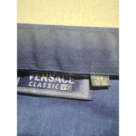 Vintage Versace Classic V2 Button Up Shirt Navy Blue Size 16.5 33/34 Casual Work - Picture 3 of 8